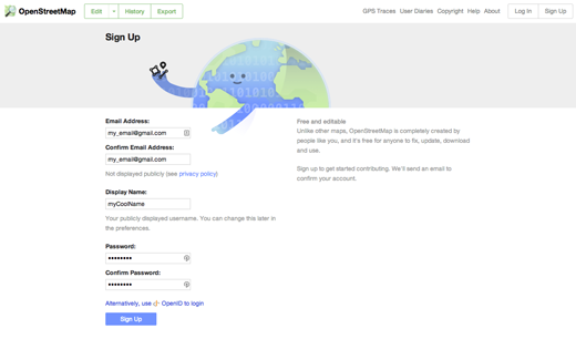 Registering an OpenStreetMap account