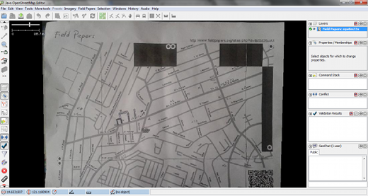Fieldpaper scan as a JOSM background
